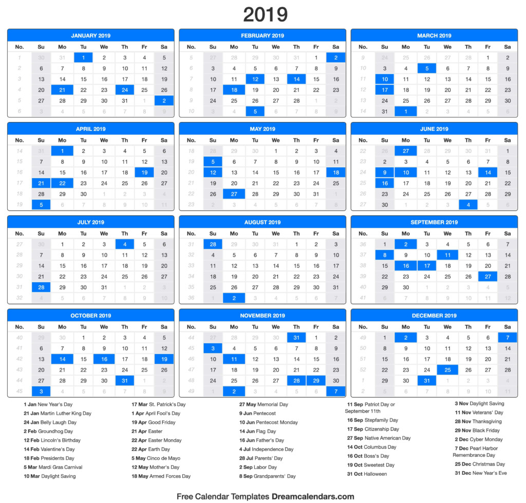 Calender For 2019 To 2024