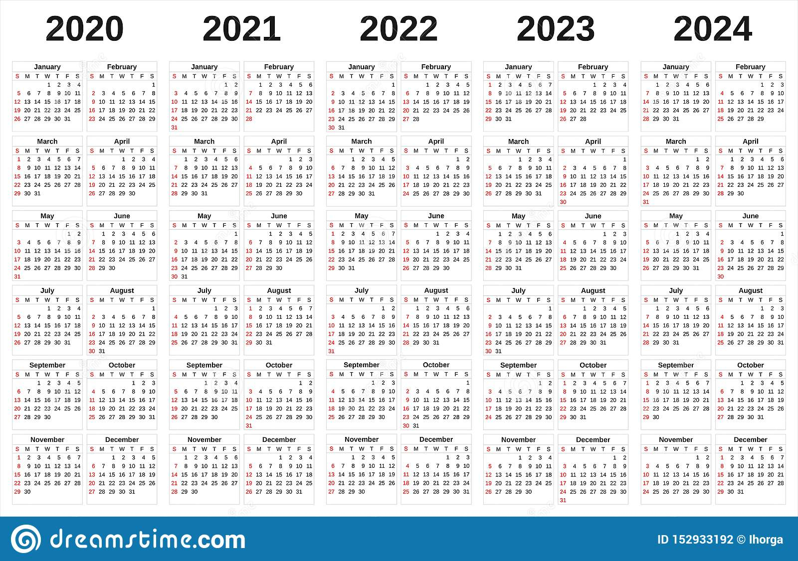 4 Year Calendar 2020 To 2024 Printable In 2021 Printable Calendar