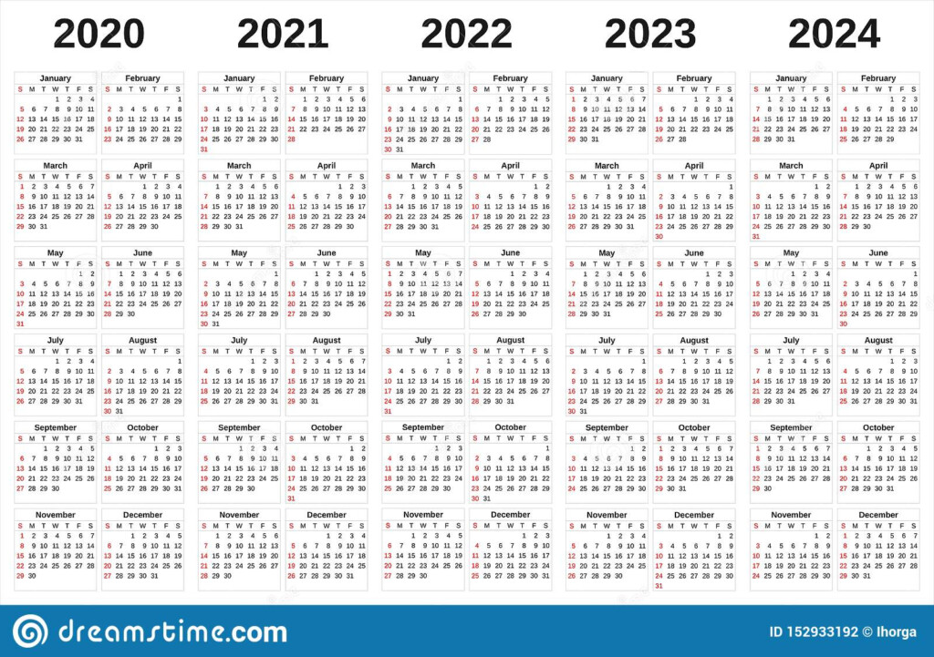 Calender For 2020 Through 2024