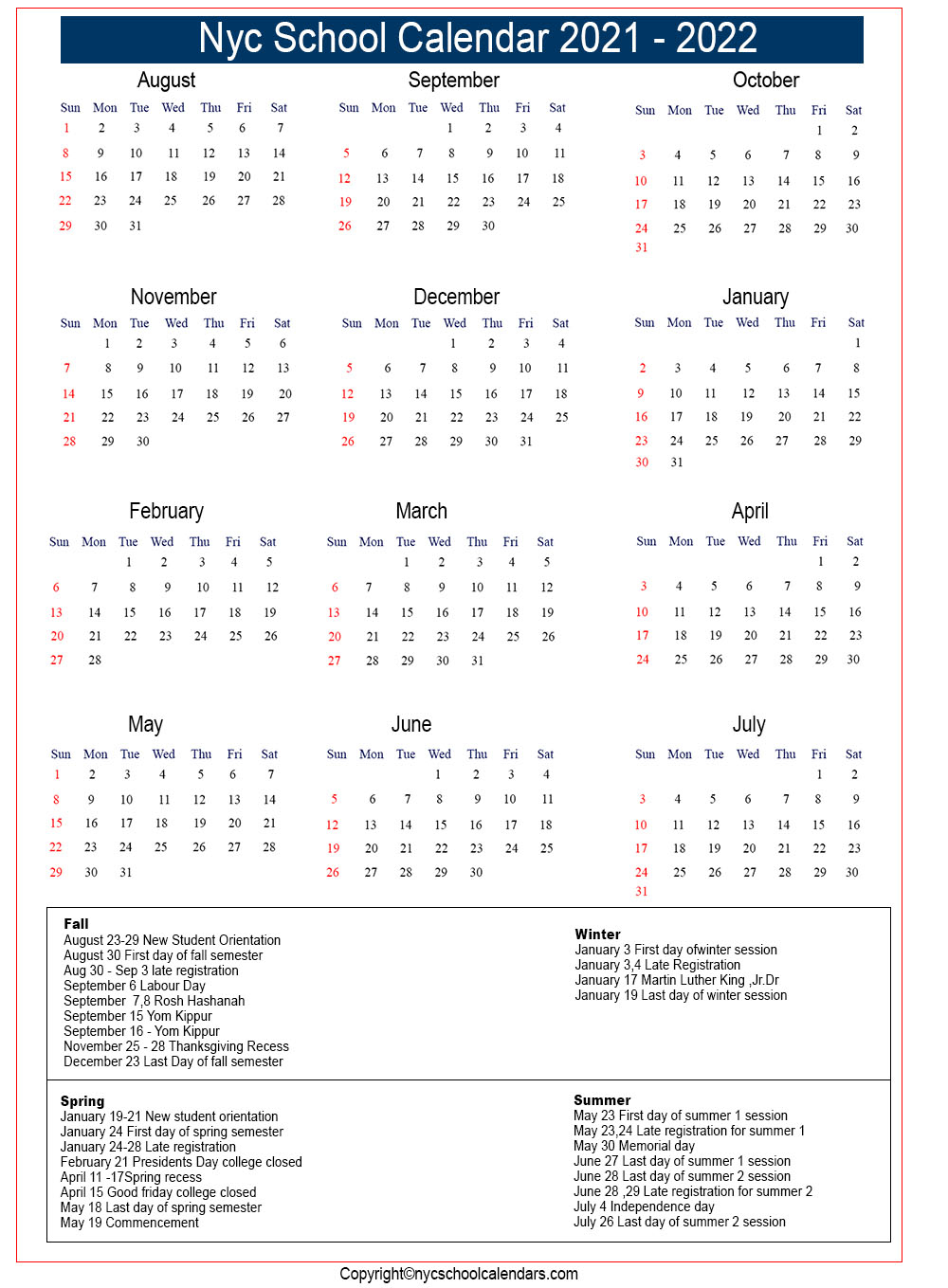 Nyc 2021 And 2024 School Calendar 2024 Calendar Printable