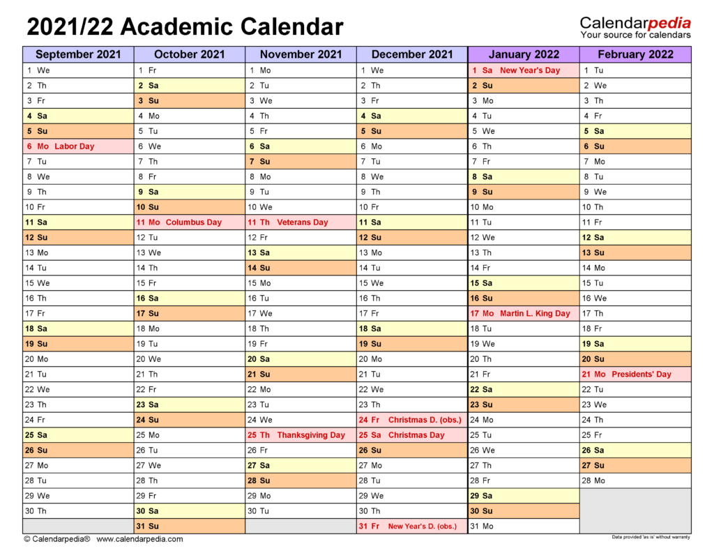 2021-2024 Academic Calendar Template