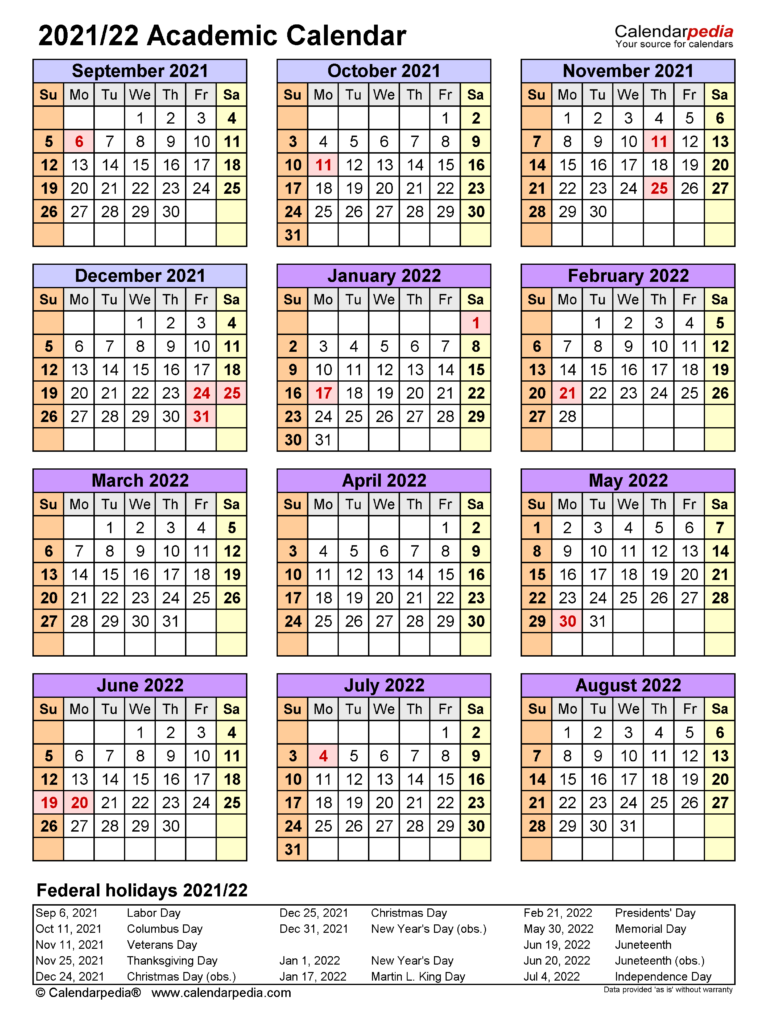 2021-2024 Academic Calendar Template