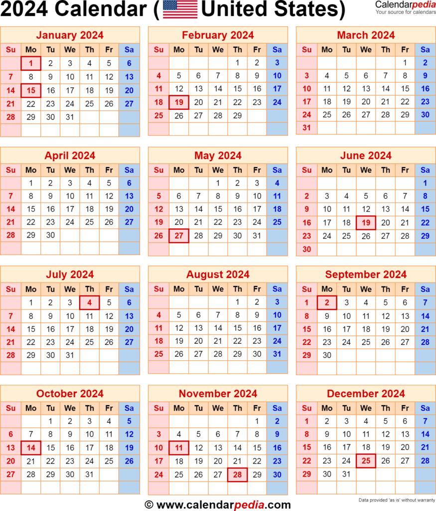 Calendar 2021 Through 2024