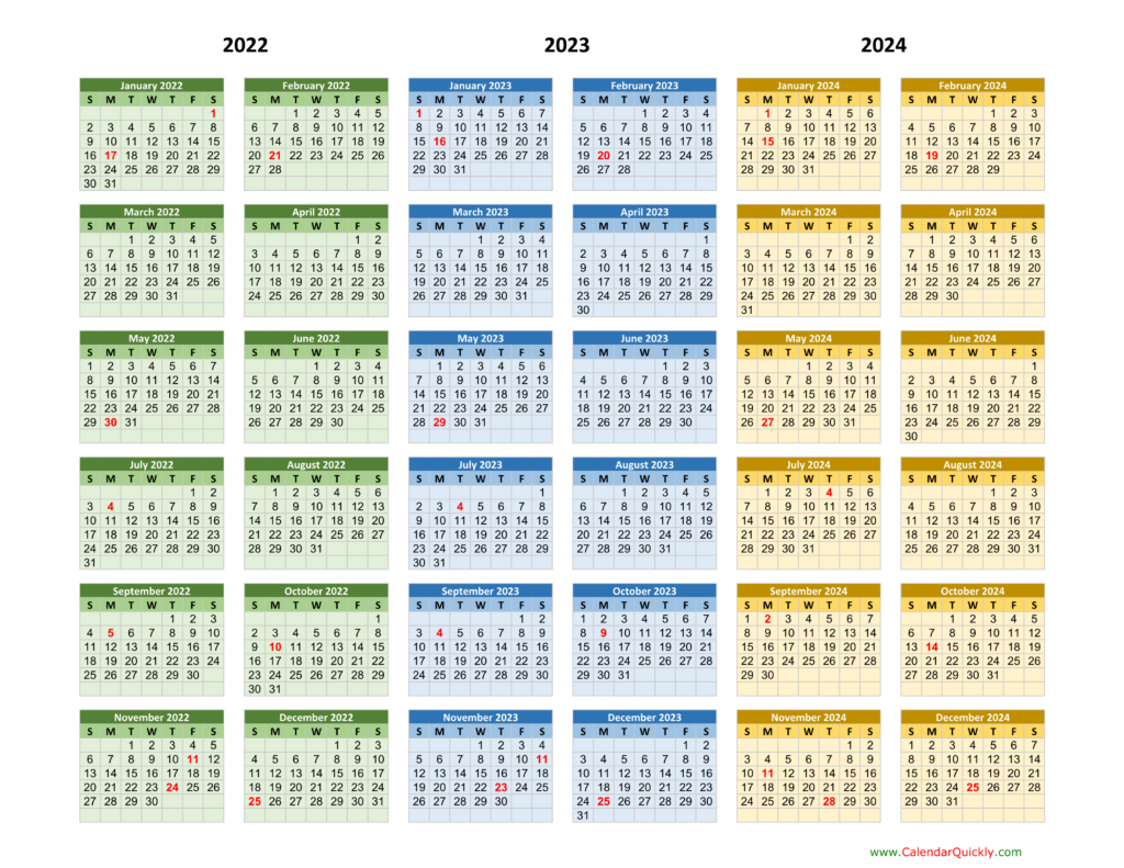 2022 2023 2024 Calendar Printable