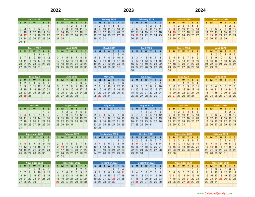 Calendar For 2022 2023 And 2024