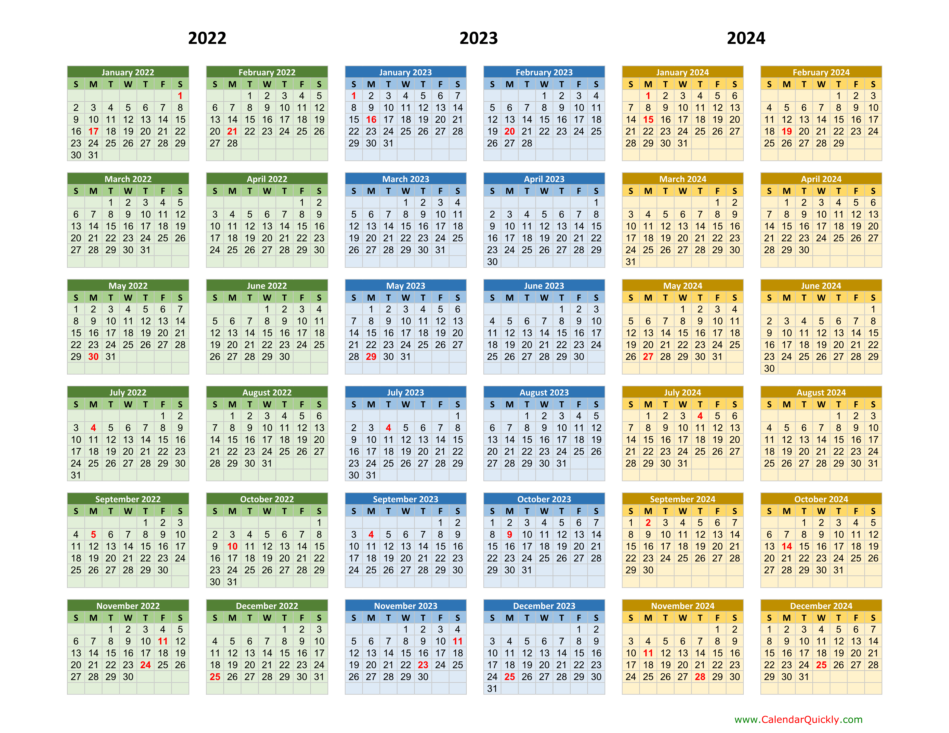 2022 2023 2024 Calendar Printable 2024 Calendar Printable