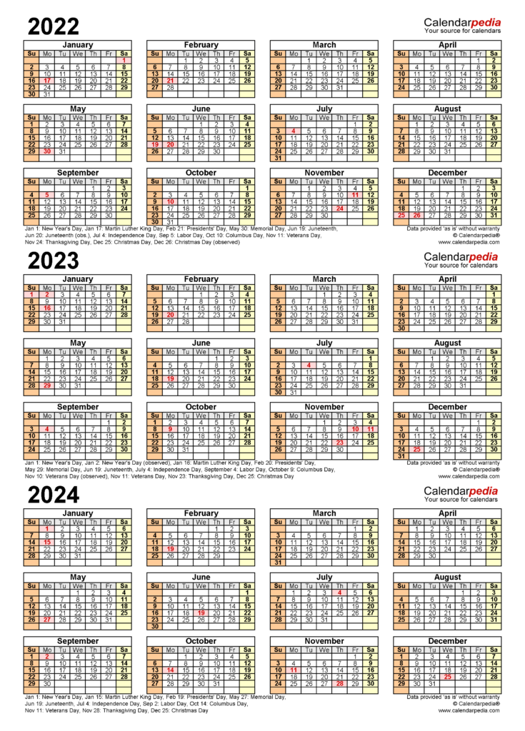 2022 - 2024 Calendar