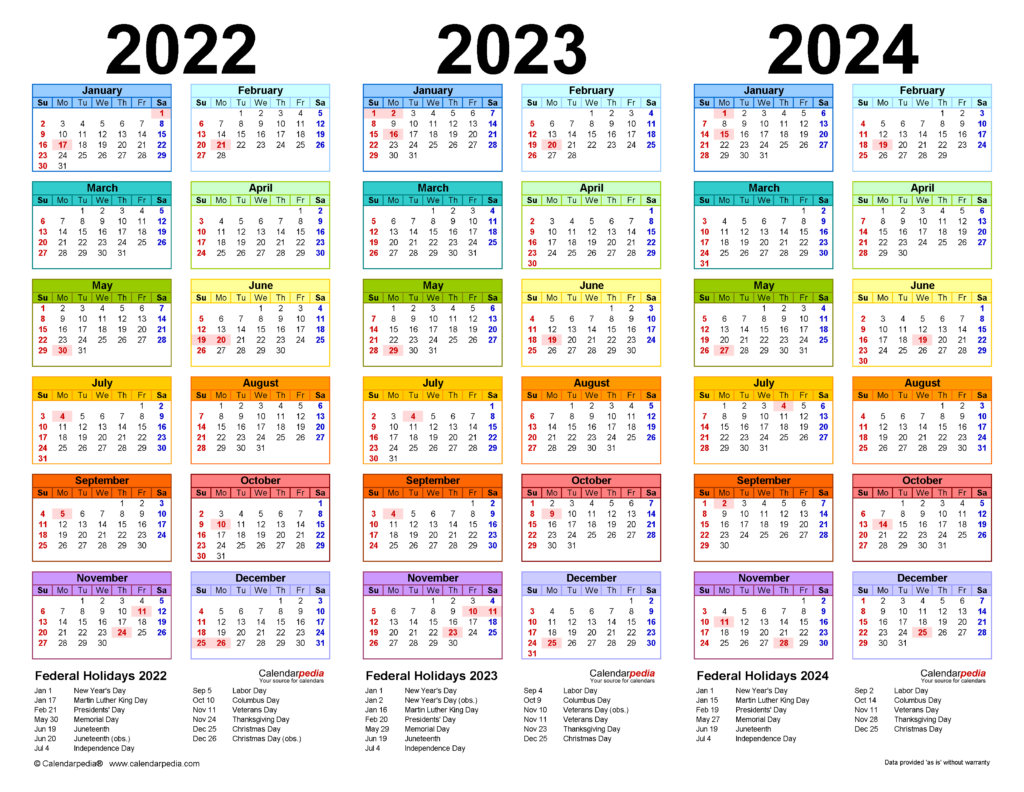 3 Year Calendar 2022 To 2024 Pdf