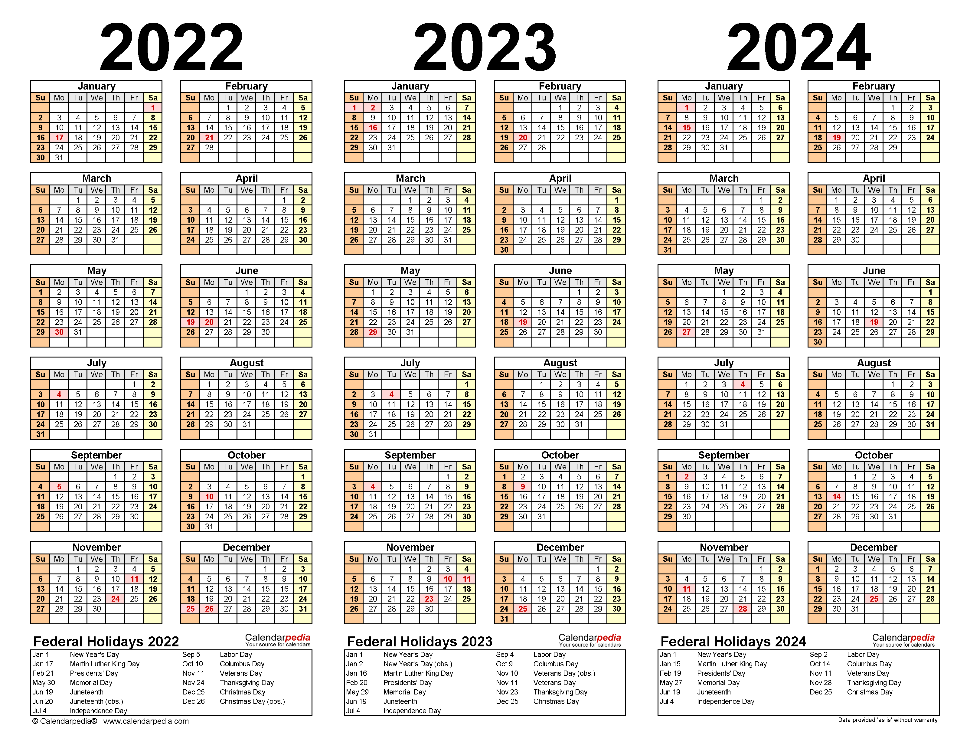 3 Year Calendar 2022 To 2024 2024 Calendar Printable