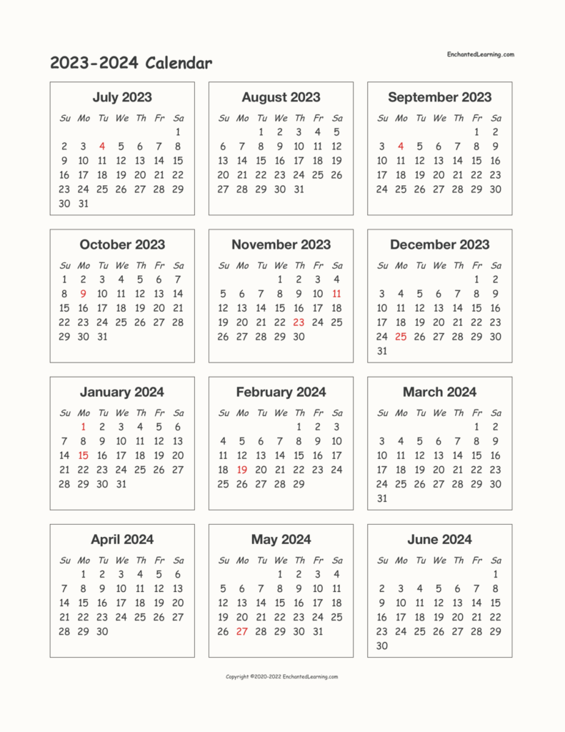 2023 To 2024 Calendar