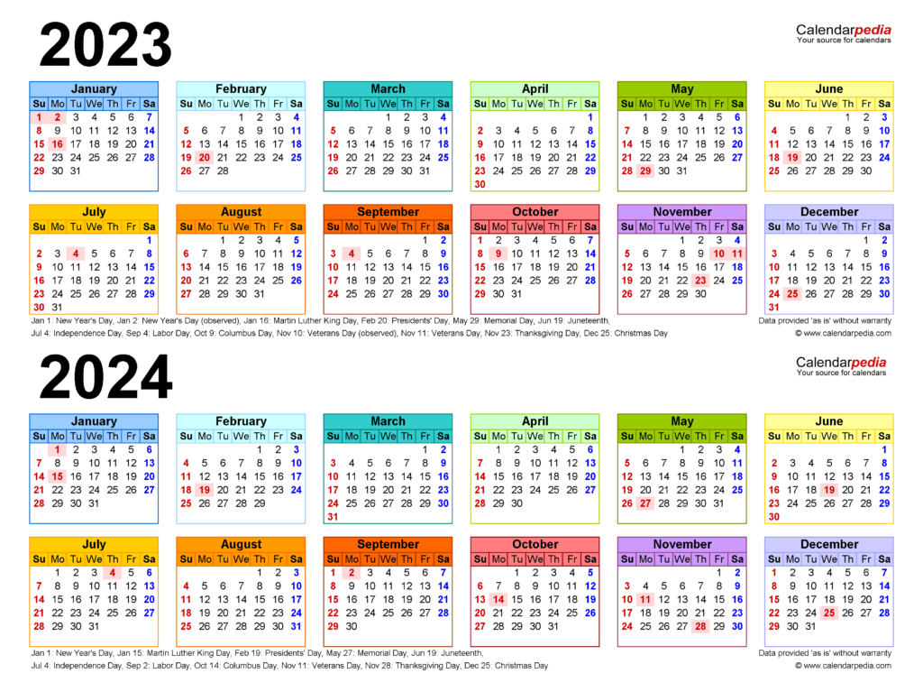 Calendar For 2023 And 2024