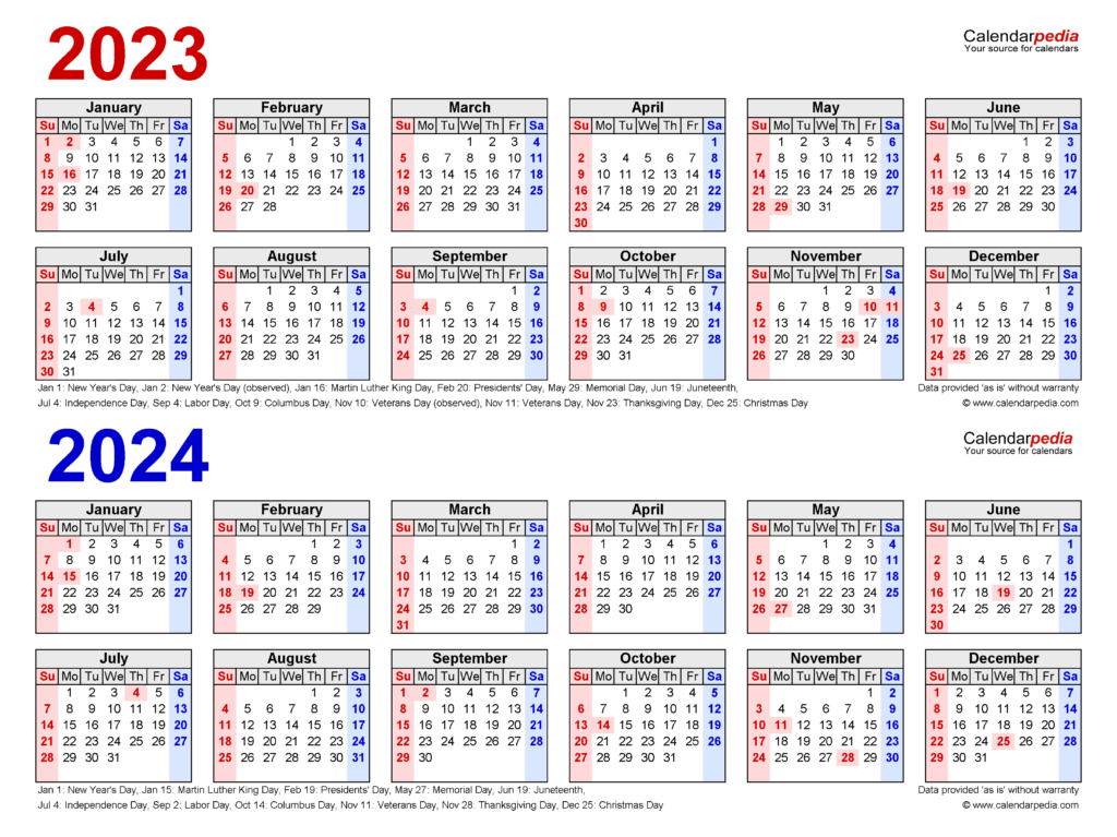 Calendar For 2023 And 2024