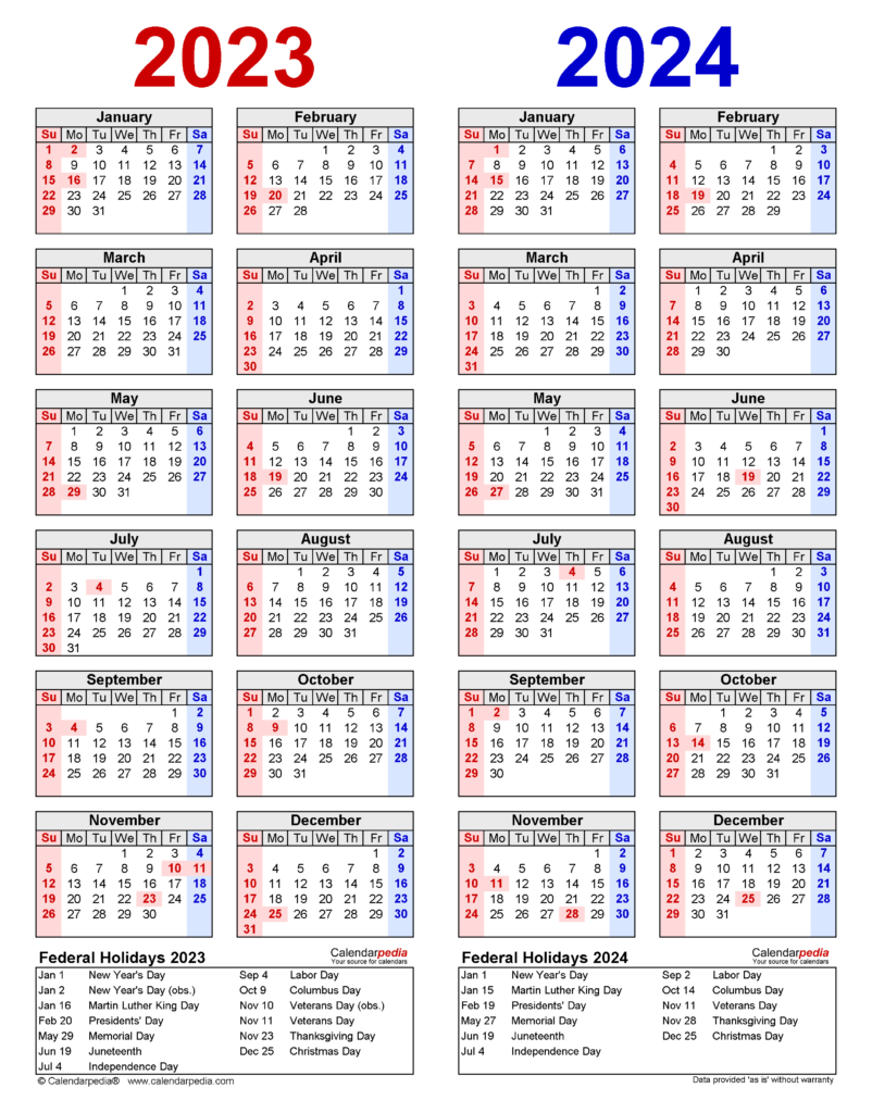 Pocket Calendar 2023 And 2024