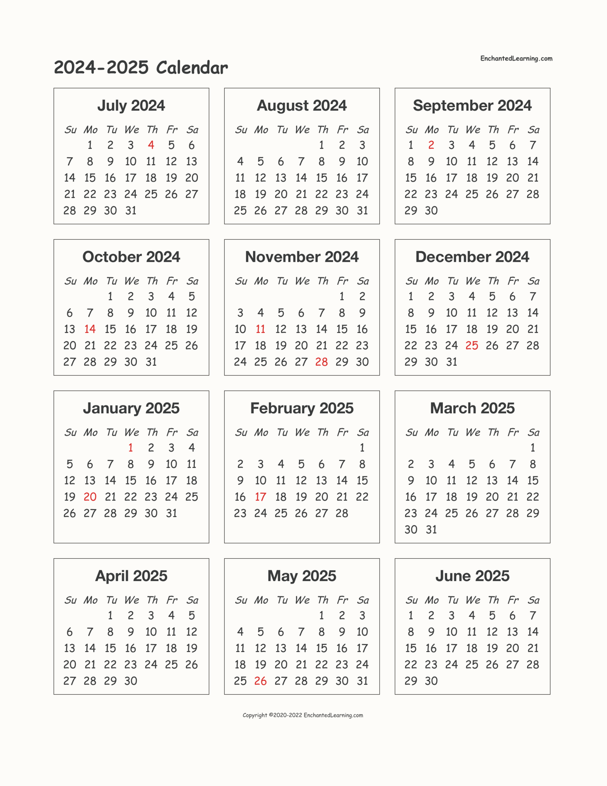 2024 2025 School Calendar 2024 Calendar Printable