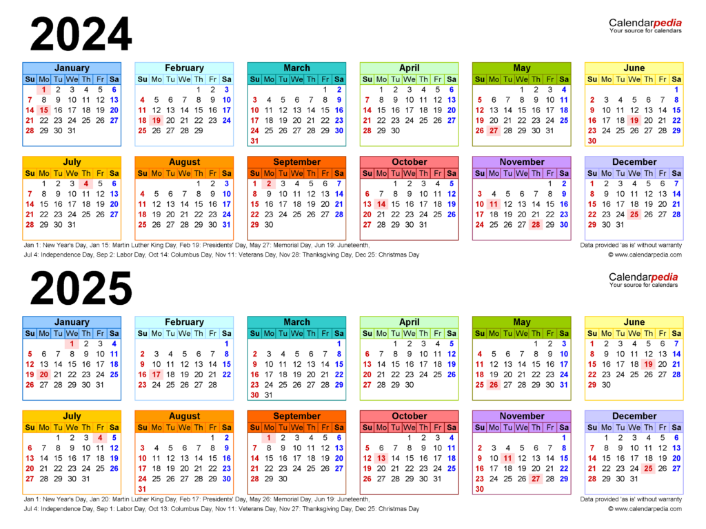 Calendar For 2024 And 2025