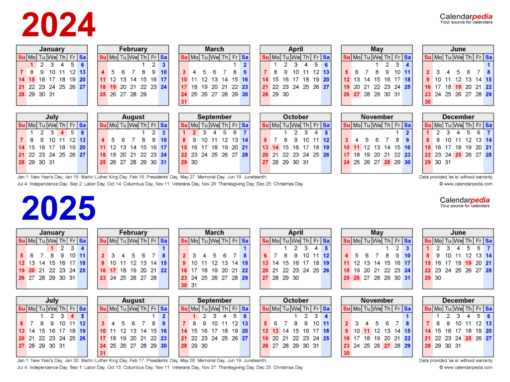 Calendar For 2024 And 2025