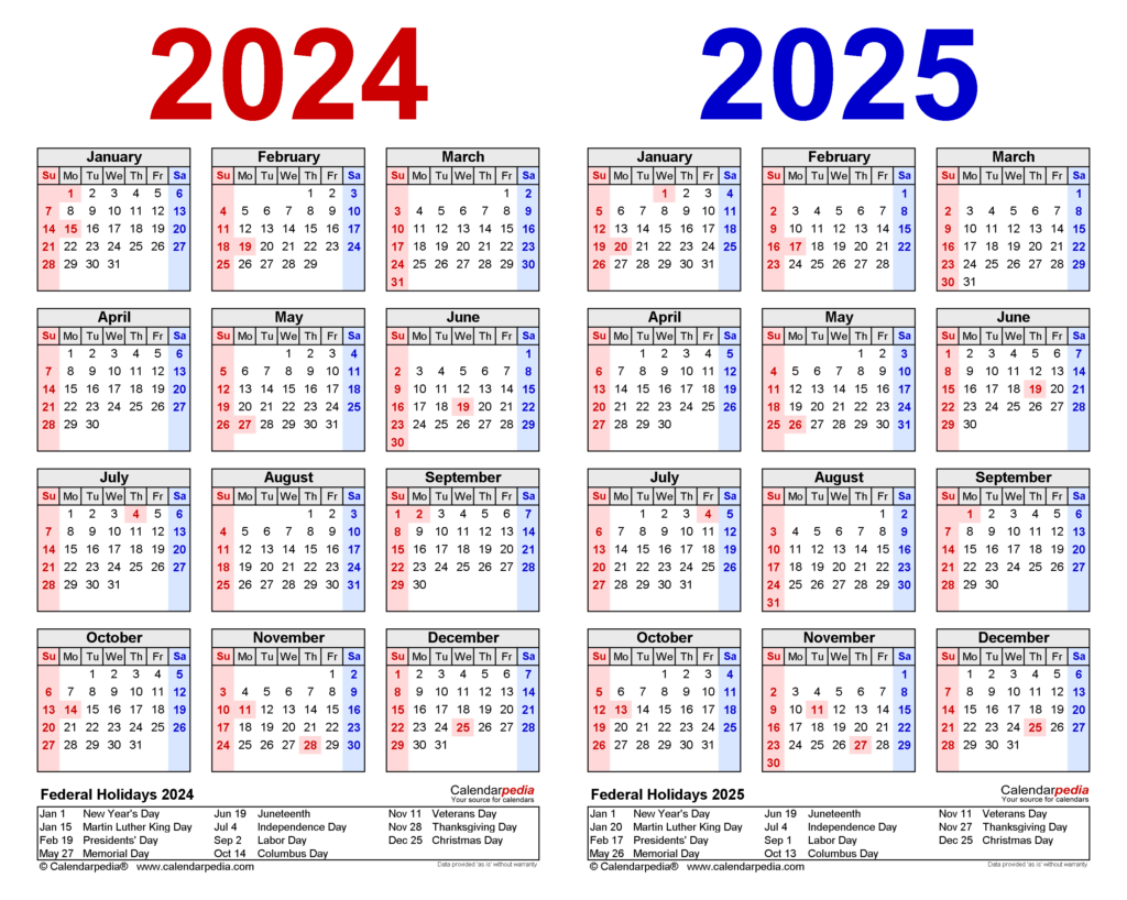 2024 & 2025 United States Printable Calendar