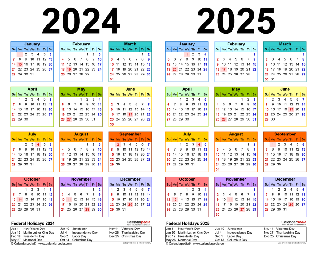 Calendar 2024 To 2025