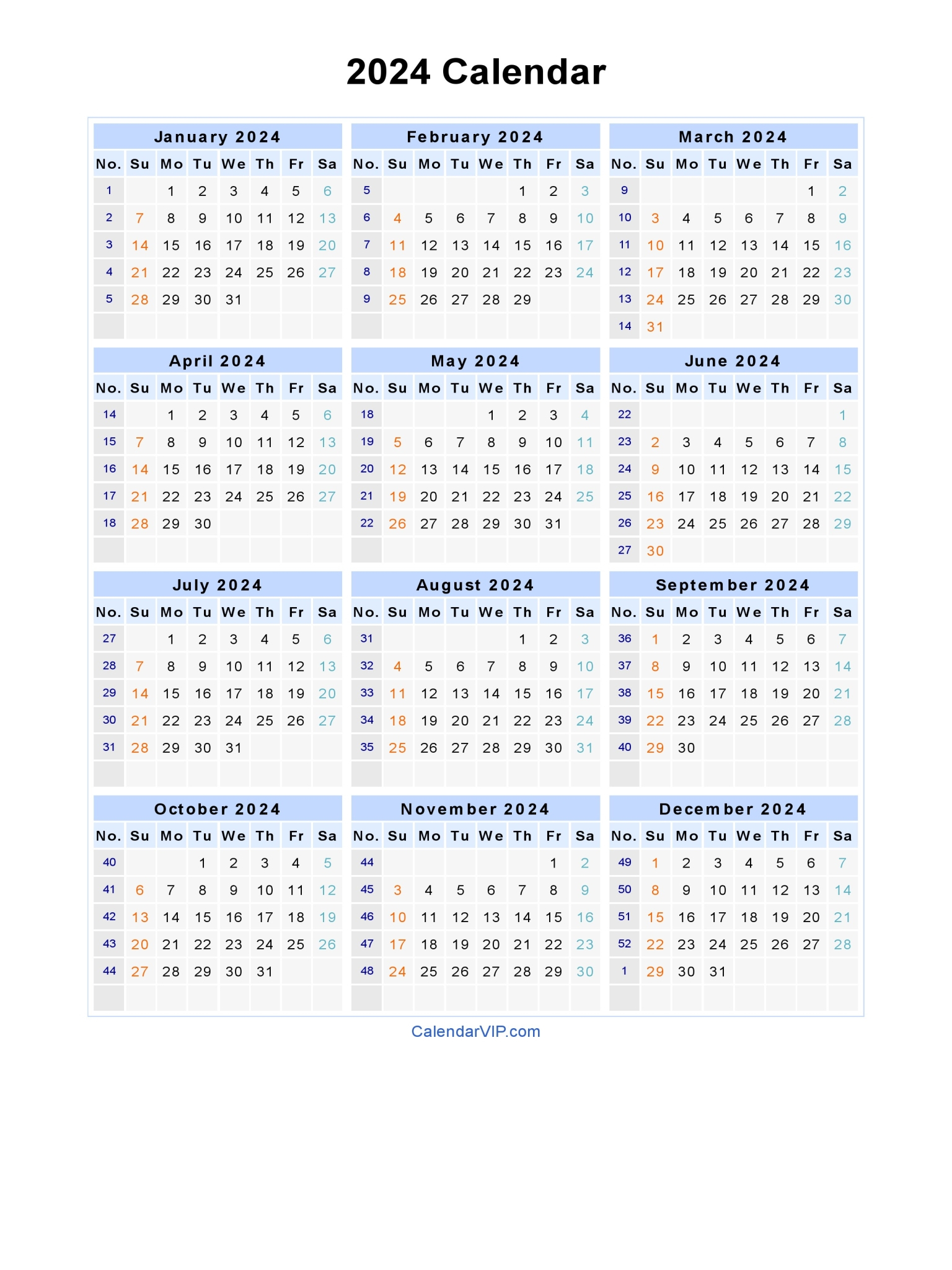 2024 Calendar Printable Free One Page 2024 Calendar Printable