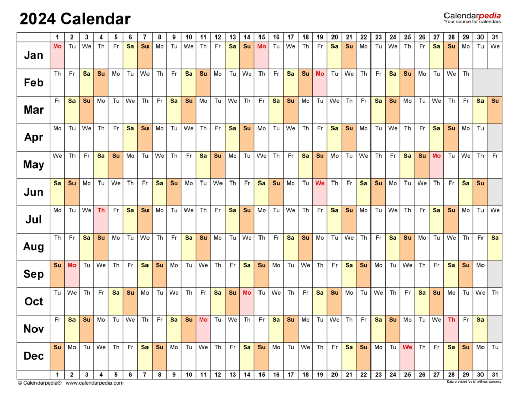 2024 Calendar Excel 2024 Calendar Printable