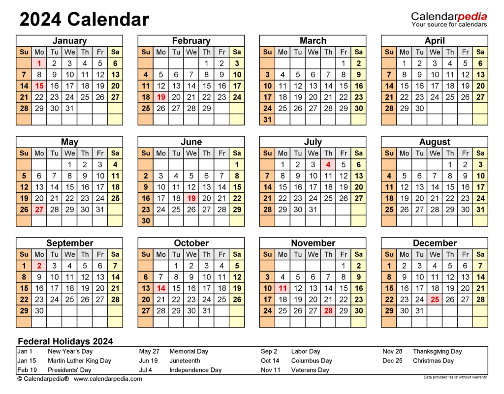 2024 Attendance Calendar Free