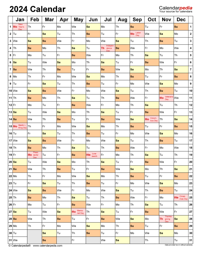 2024 Monthly Calendar Template Word