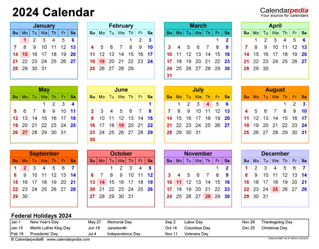 2024 Calendar At A Glance
