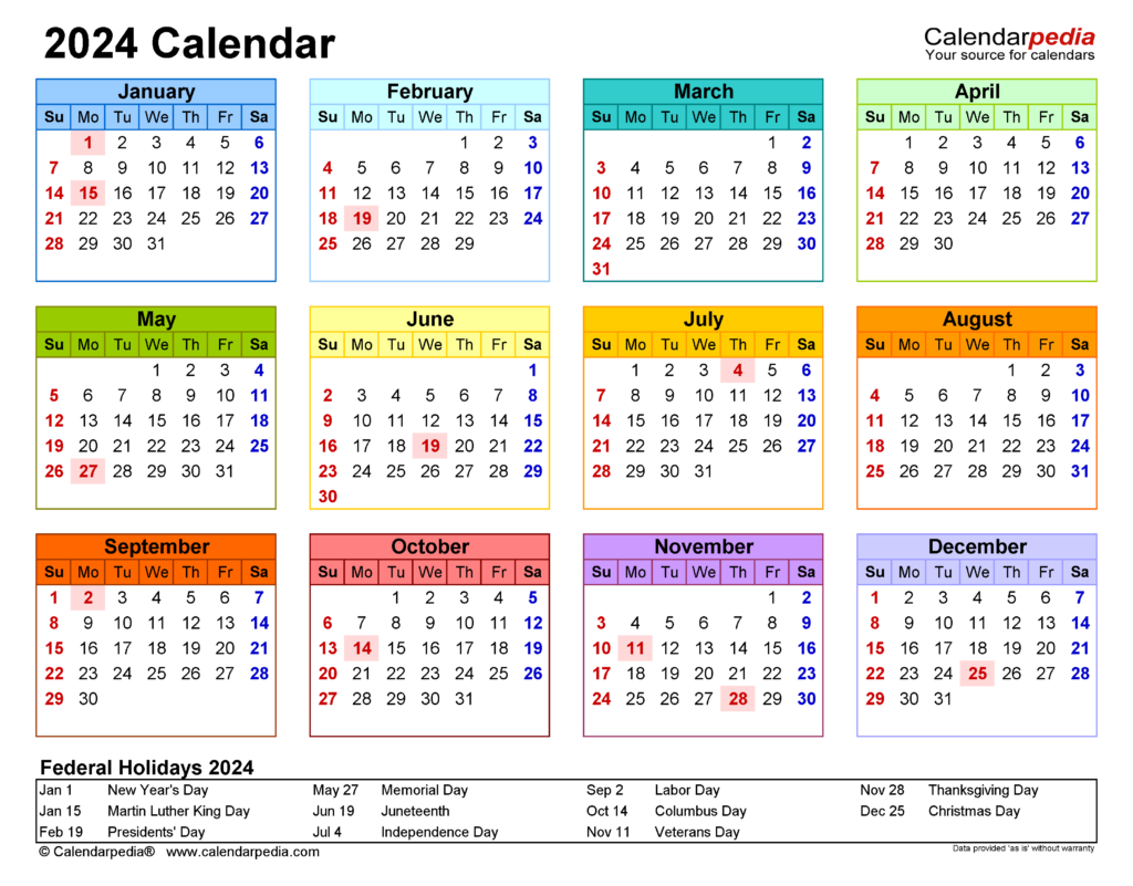 Printable 2024 Calendar By Month