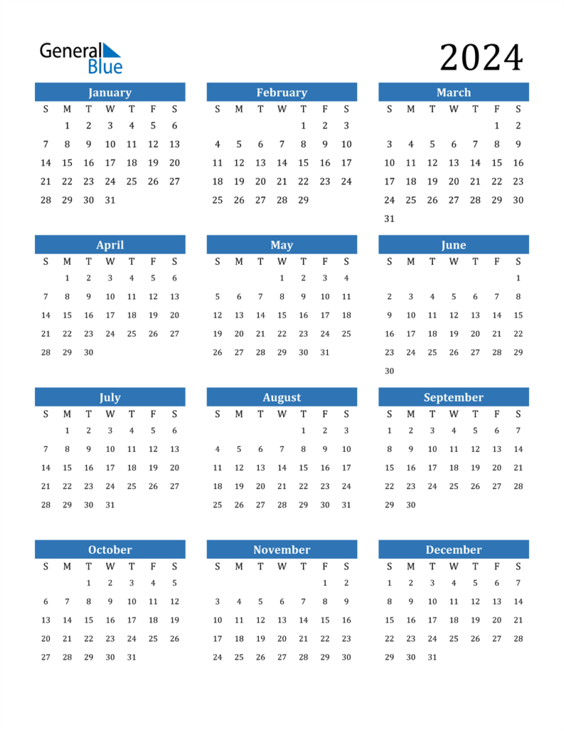 2024 Monthly Calendar Printable