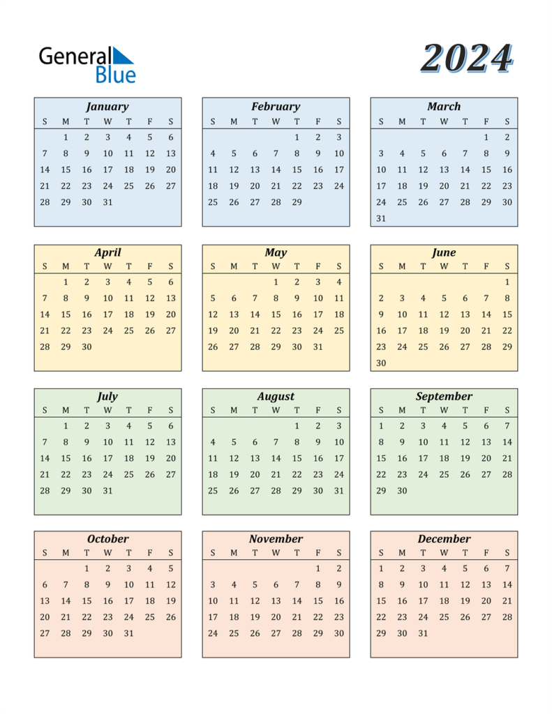 Printable 2024 Calendar By Month