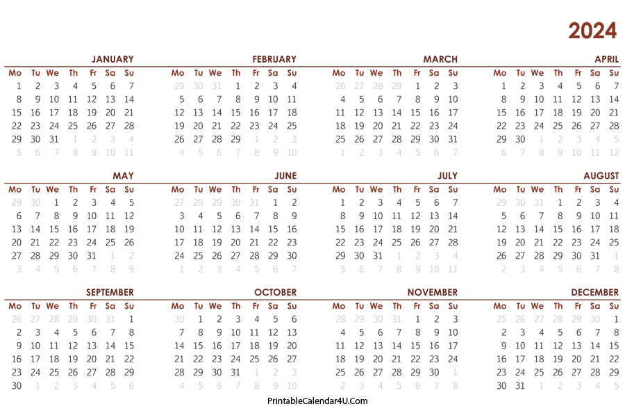 Printable Monthly Calendar 6 By 9 2020 To 2024