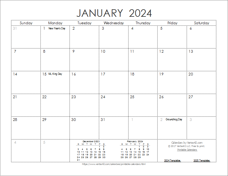 Blank 2024 Monthly Calendar