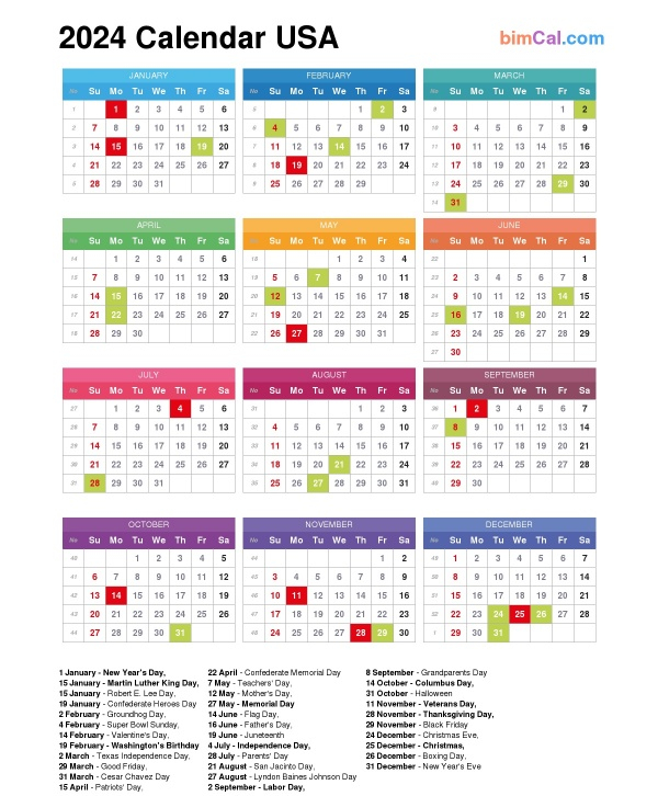 2024 Calendar Usa