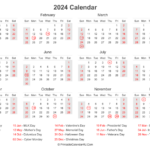 Printable Calendar 2024 With Holidays Usa