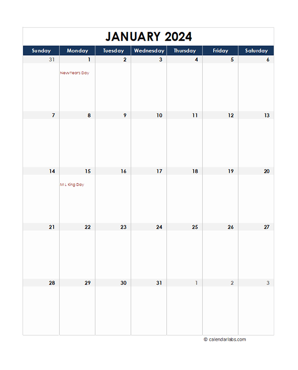 Blank 2024 Monthly Calendar