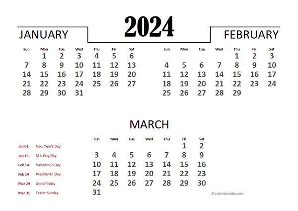 Quarterly Calendar 2024