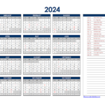 Excel Calendar Template 2024