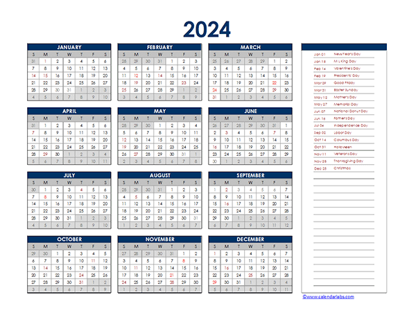 Excel Calendar Template 2024