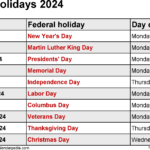 Calendar Of National Days 2024