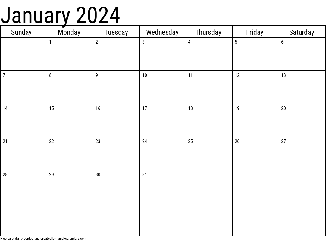 2024 January Calendars Handy Calendars 2024 Calendar Printable