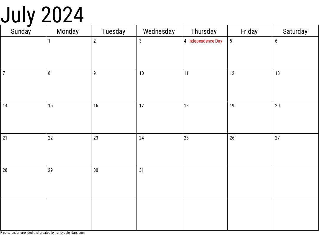 July 2024 Calendar With Holidays 2024 Calendar Printable