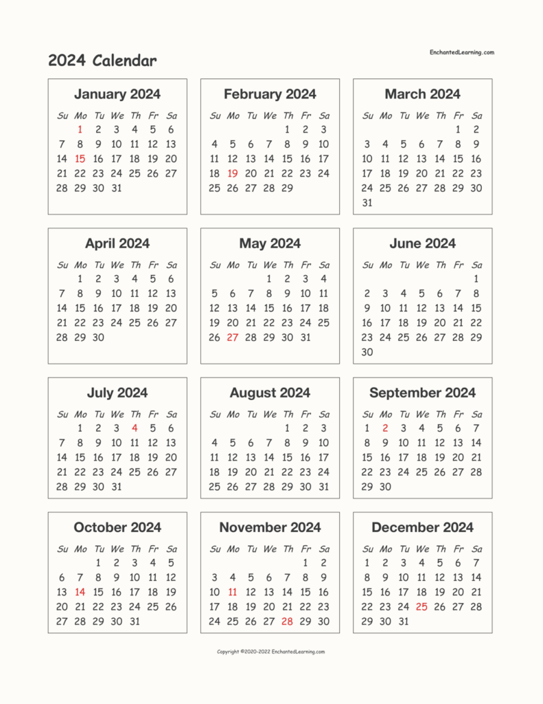 2024 Printable Calendar One Page