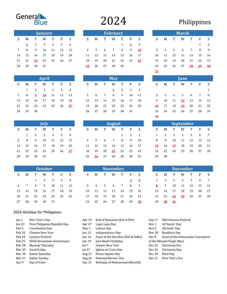 2024 Calendar Philippines