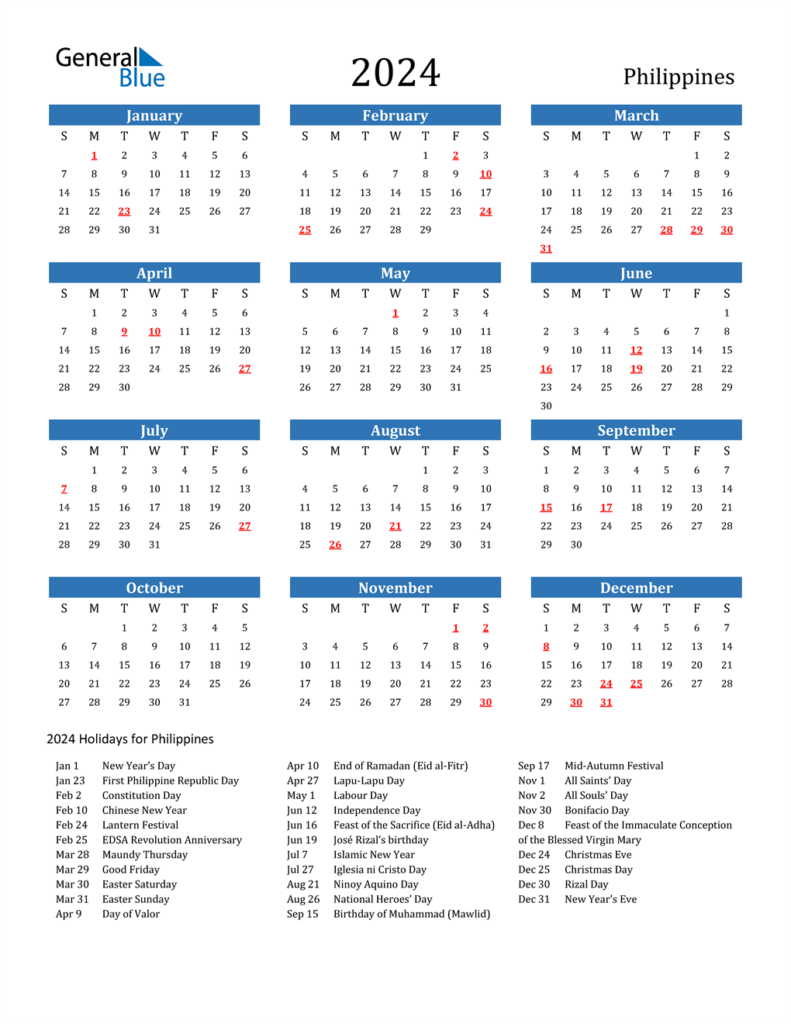 2024 Calendar With Holidays Printable Free