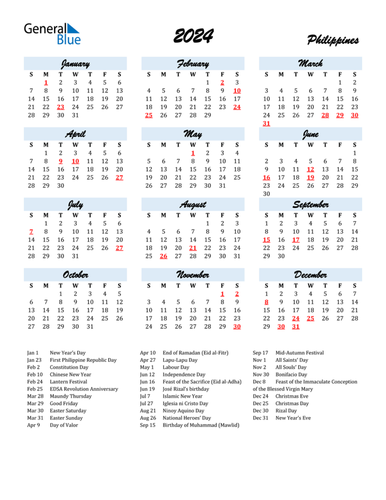 2024 Calendar Philippines