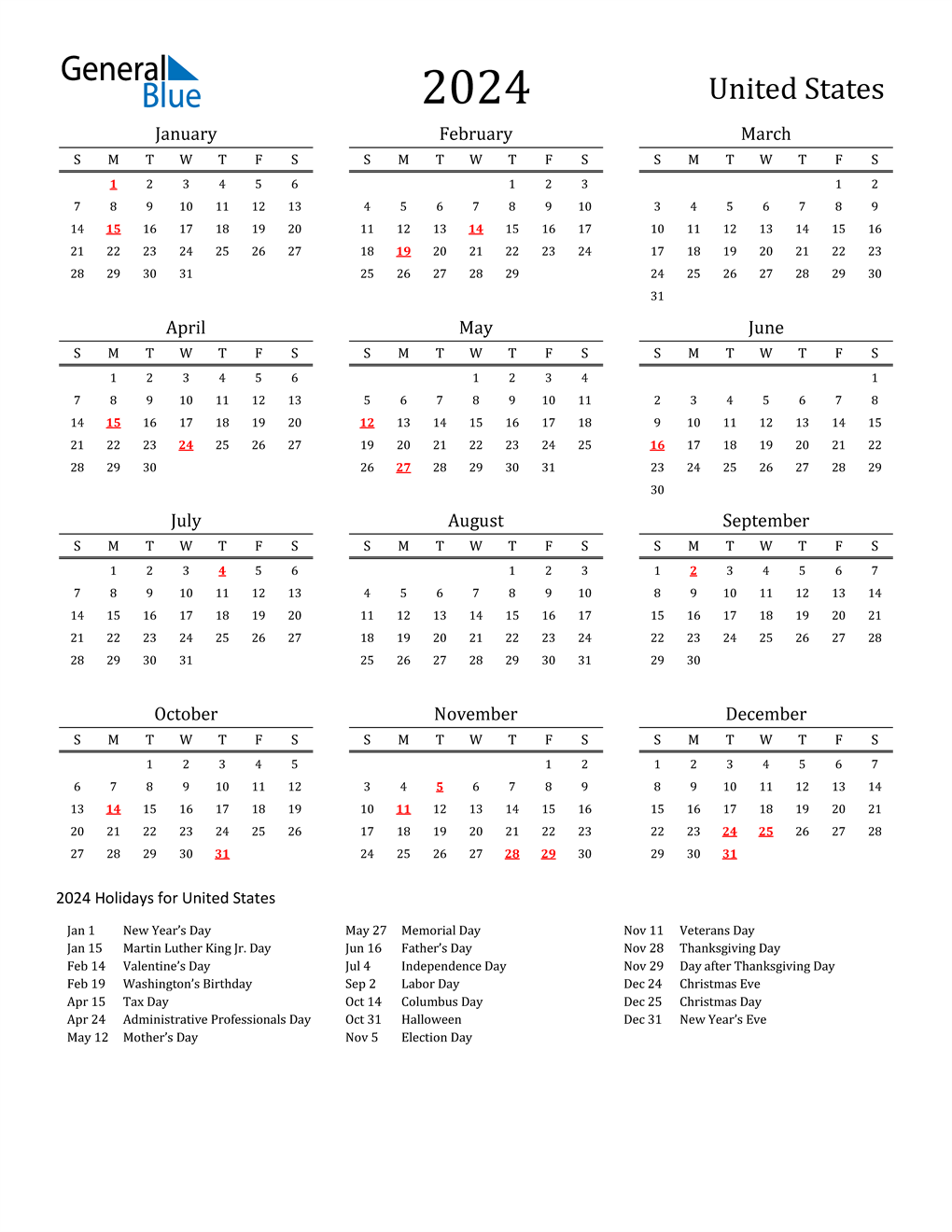 2021 Calendar 2024 Printable With Holidays 2024 Calendar Printable