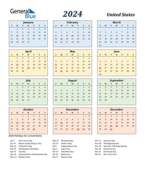2024 United States Calendar With Holidays 2 