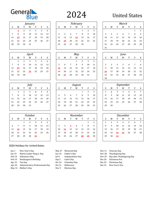 2024 Holiday Calendar Usa