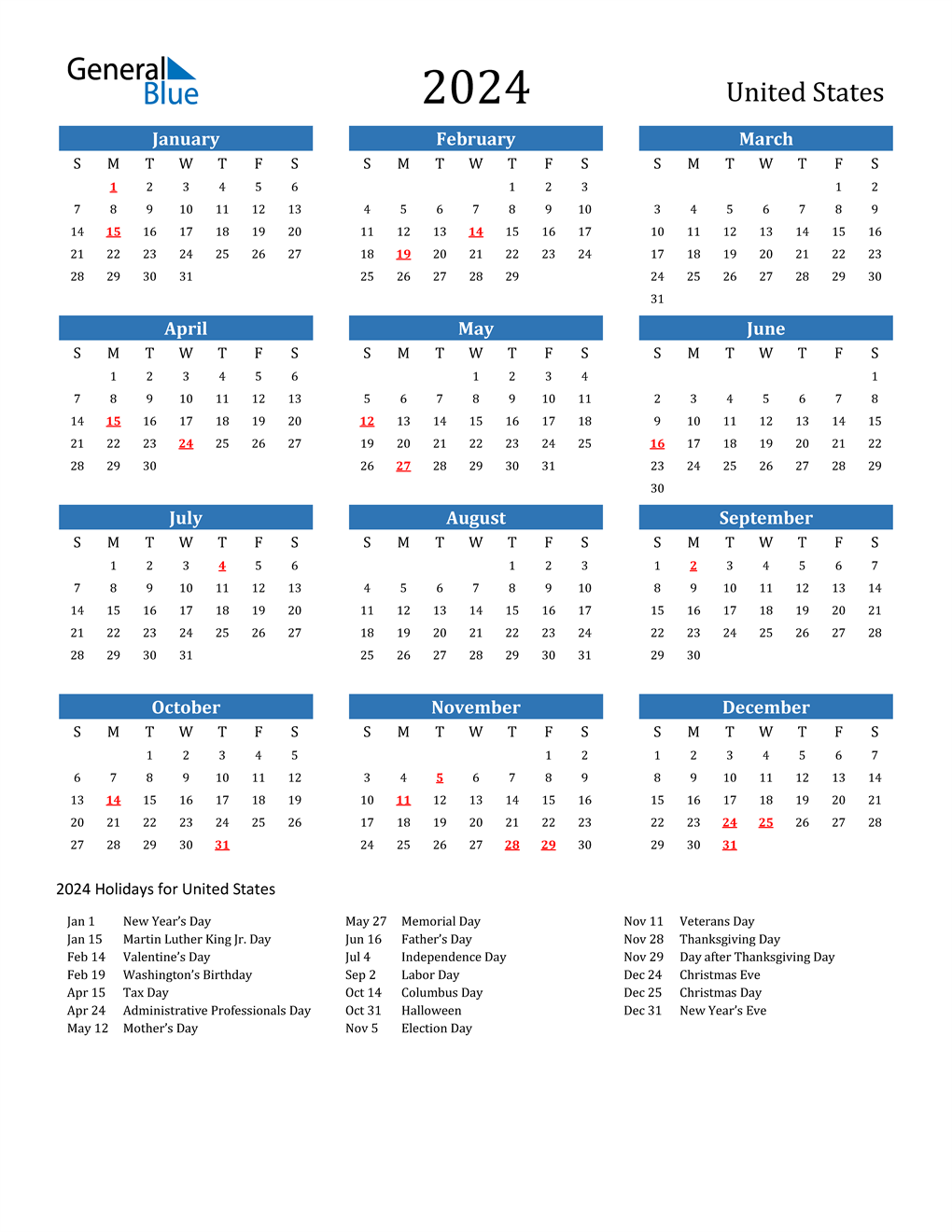 National Holidays Calendar 2024 2024 Calendar Printable