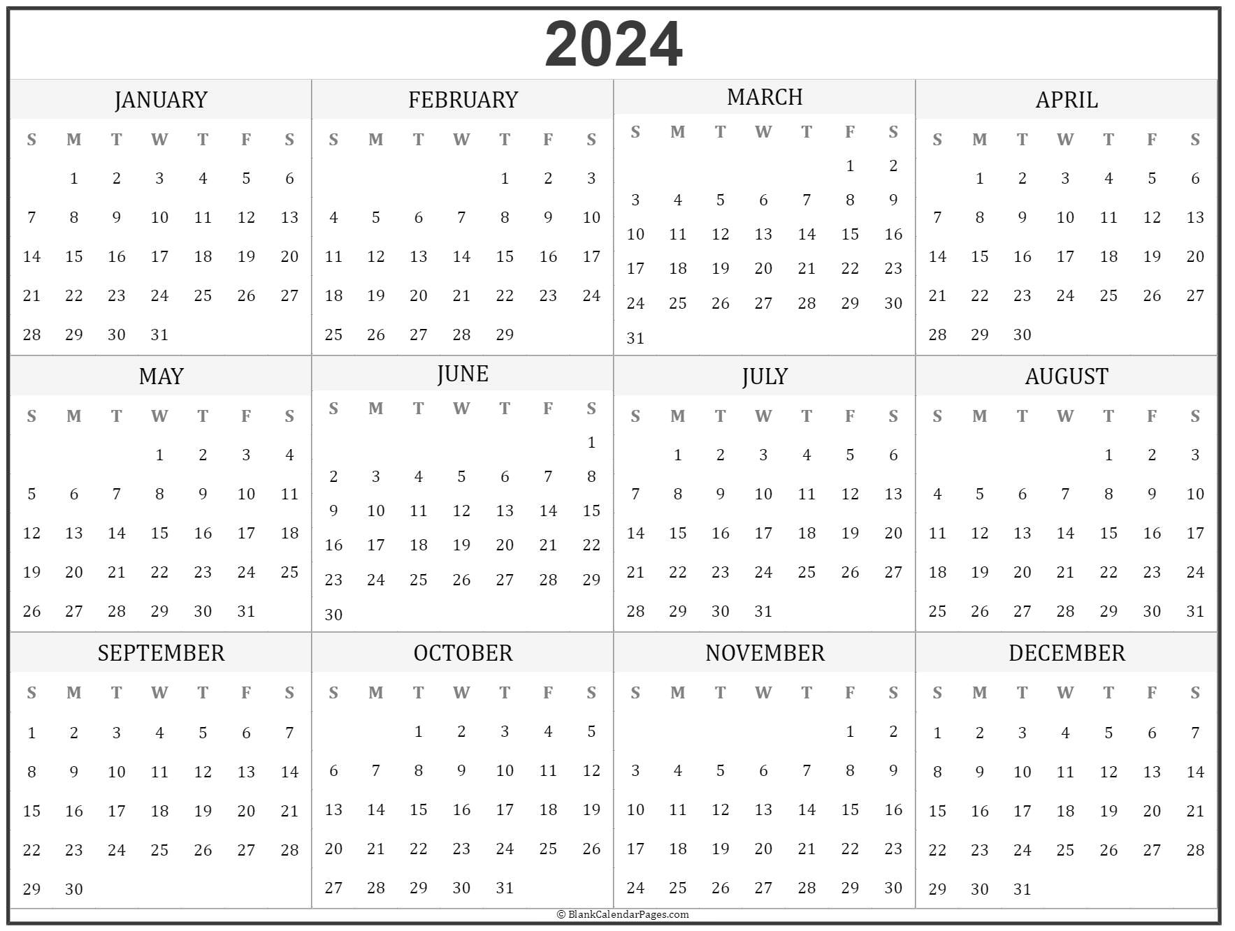 2020 2024 Calendar 2024 Calendar Printable